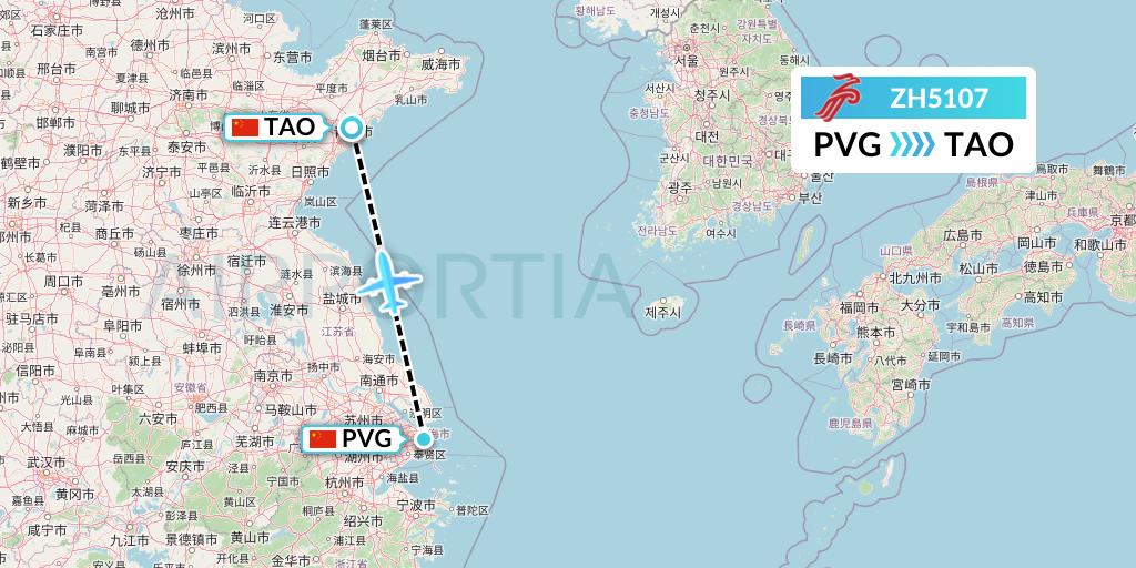 ZH5107 Shenzhen Airlines Flight Map: Shanghai to Qingdao