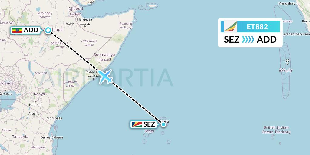 ET882 Ethiopian Airlines Flight Map: Victoria to Addis Ababa