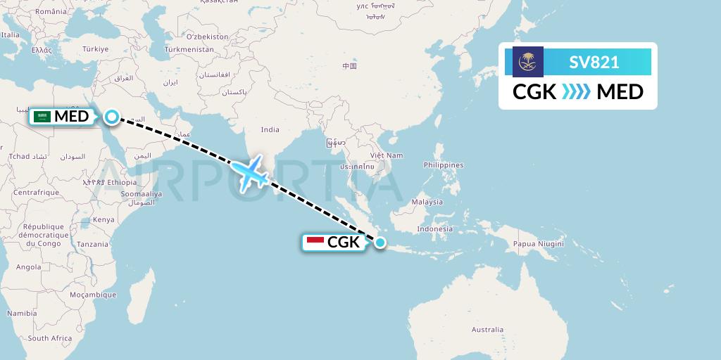 SV821 Saudi Arabian Airlines Flight Map: Jakarta to Medina
