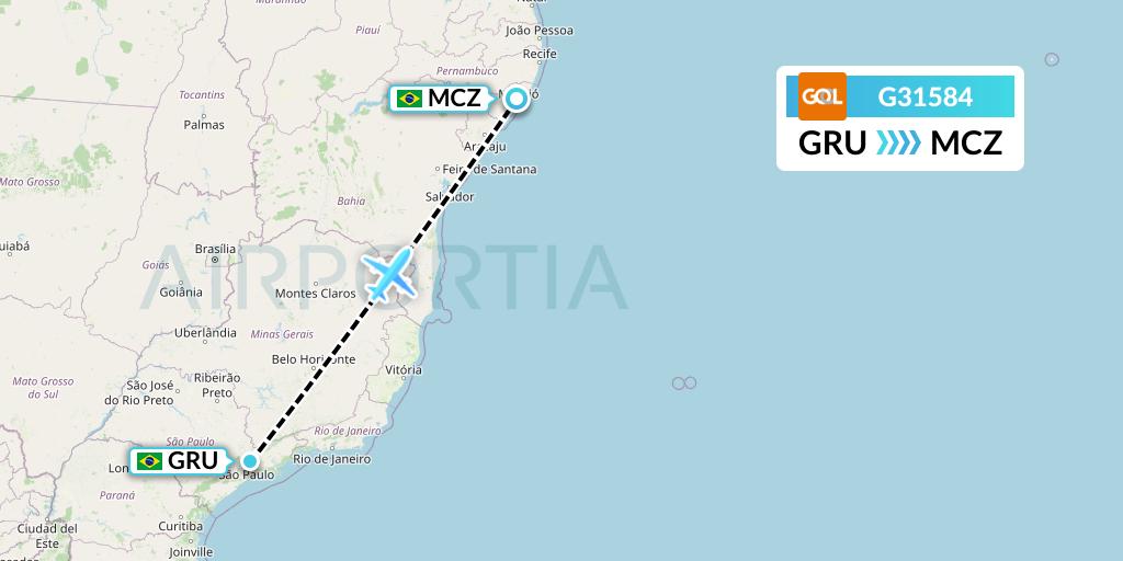 G31584 GOL Transportes Aeros Flight Map: Sao Paulo to Maceio
