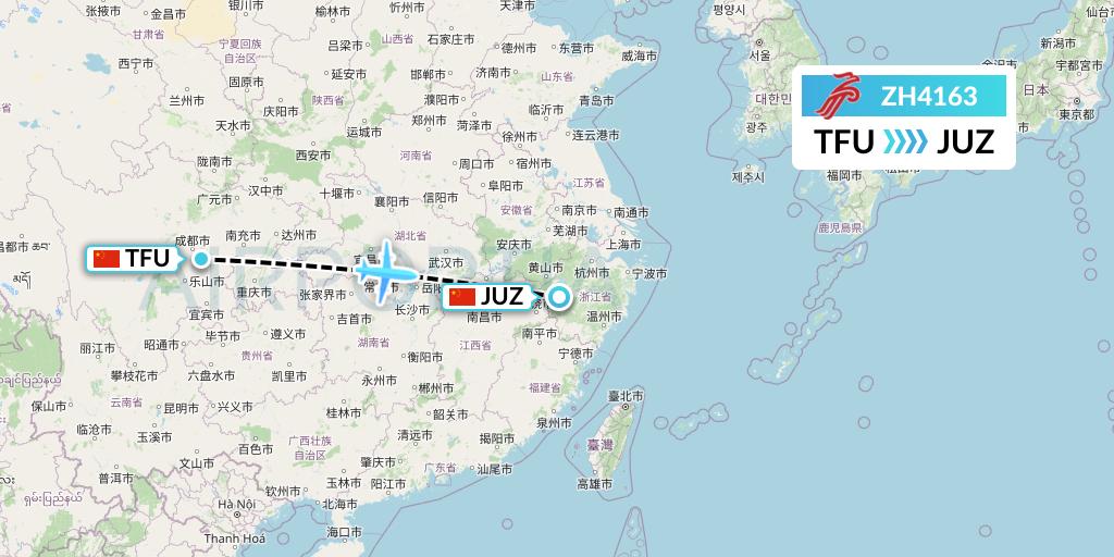 ZH4163 Shenzhen Airlines Flight Map: Chengdu to Quzhou
