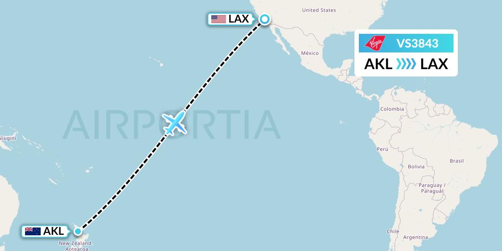 VS3843 Virgin Atlantic Airways Flight Map: Auckland to Los Angeles