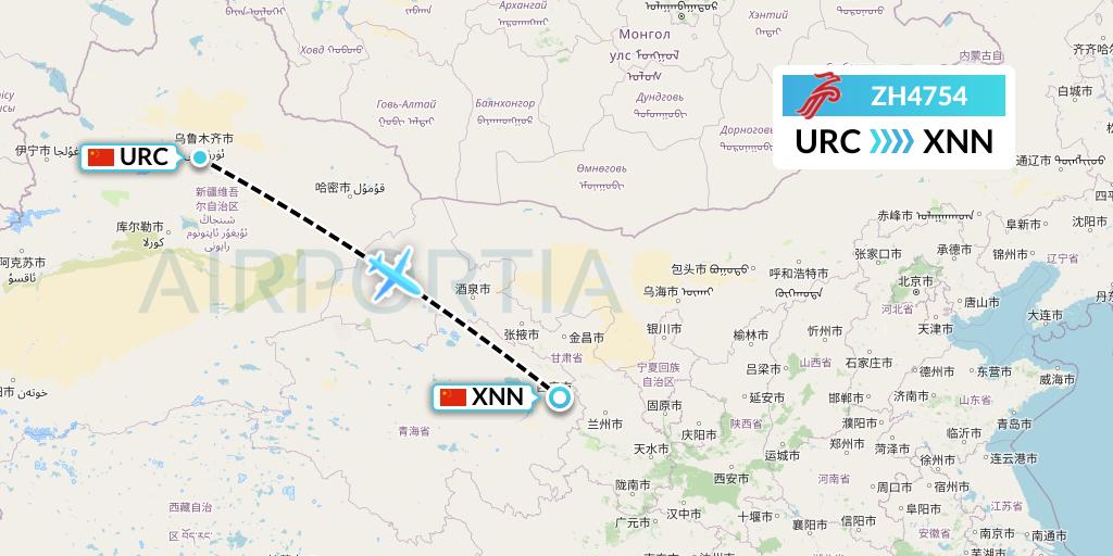 ZH4754 Shenzhen Airlines Flight Map: Urumqi to Xining