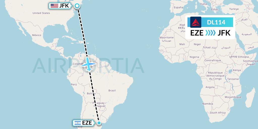 DL114 Delta Air Lines Flight Map: Buenos Aires to New York