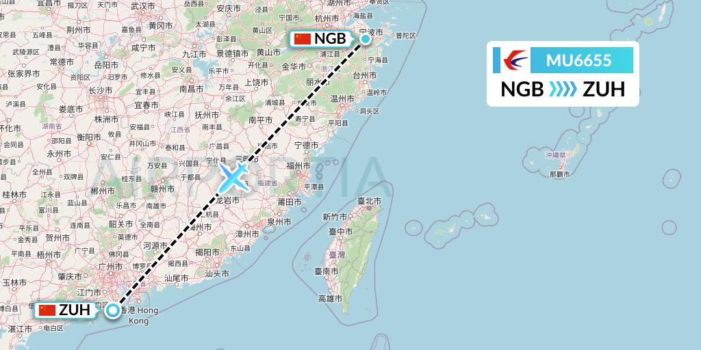 MU6655 China Eastern Airlines Flight Map: Ningbo to Zhuhai