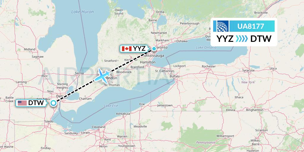 UA8177 United Airlines Flight Map: Toronto to Detroit