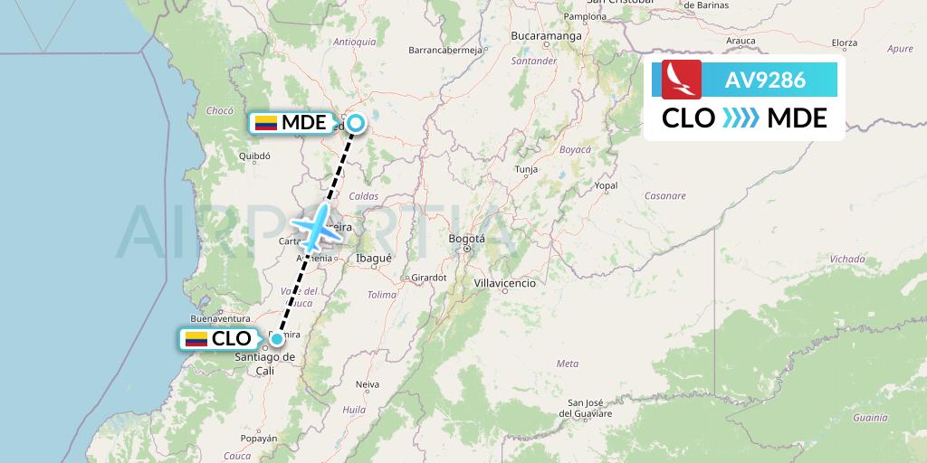 AV9286 Avianca Flight Map: Cali to Medellin
