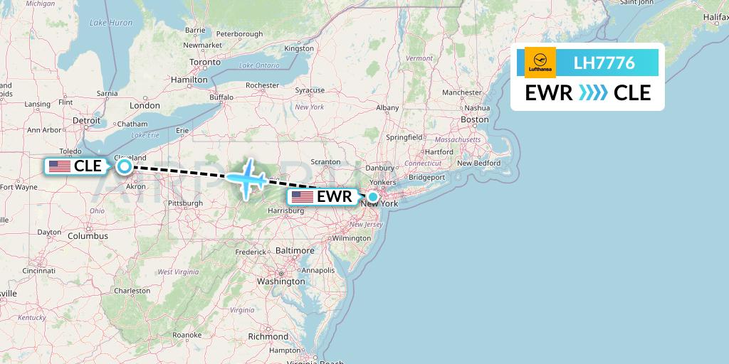 LH7776 Lufthansa Flight Map: New York to Cleveland