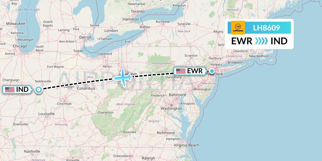 LH8609 Lufthansa Flight Map: New York to Indianapolis