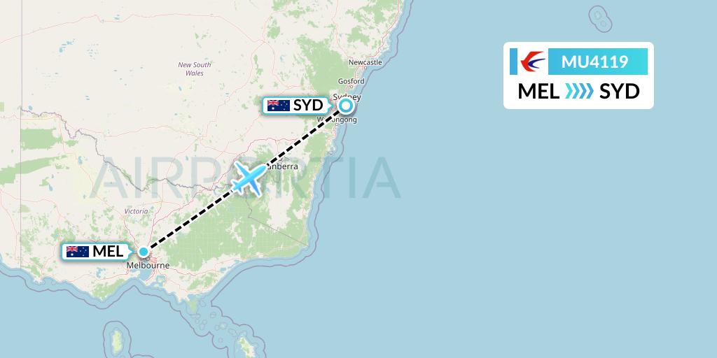 MU4119 China Eastern Airlines Flight Map: Melbourne to Sydney