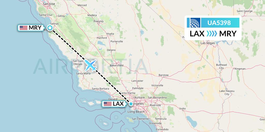 UA5398 United Airlines Flight Map: Los Angeles to Monterey