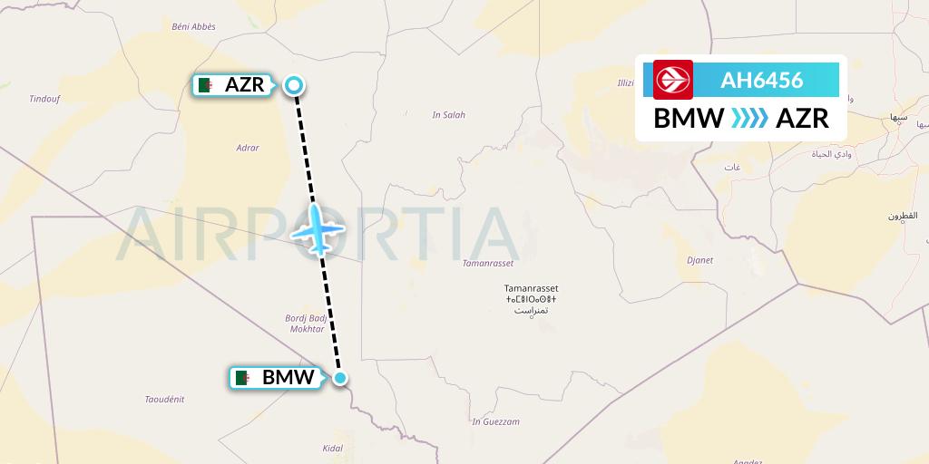 AH6456 Air Algerie Flight Map: Bordj Badji Mokhtar to Adrar