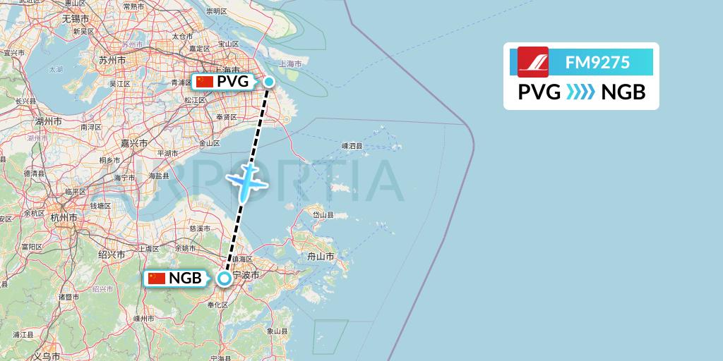 FM9275 Shanghai Airlines Flight Map: Shanghai to Ningbo