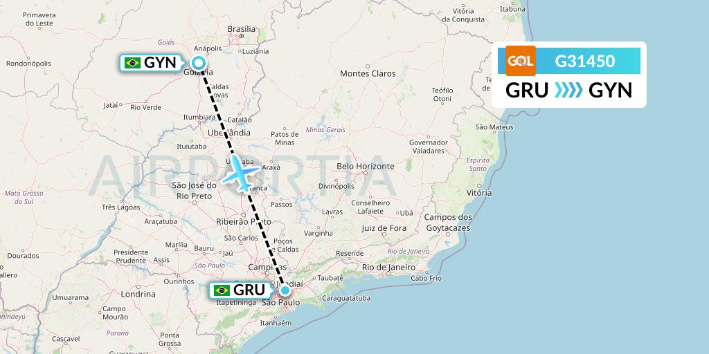 G31450 GOL Transportes Aeros Flight Map: Sao Paulo to Goiania