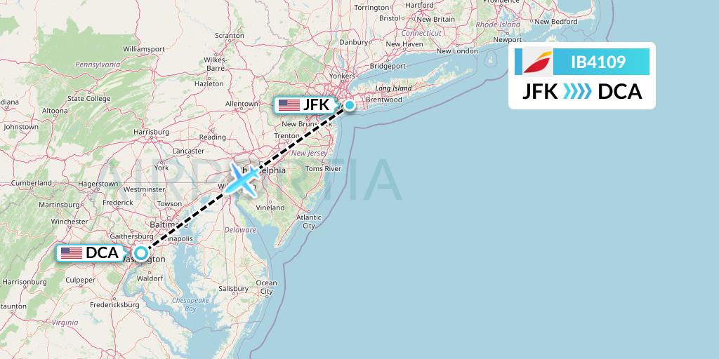 IB4109 Iberia Flight Map: New York to Washington