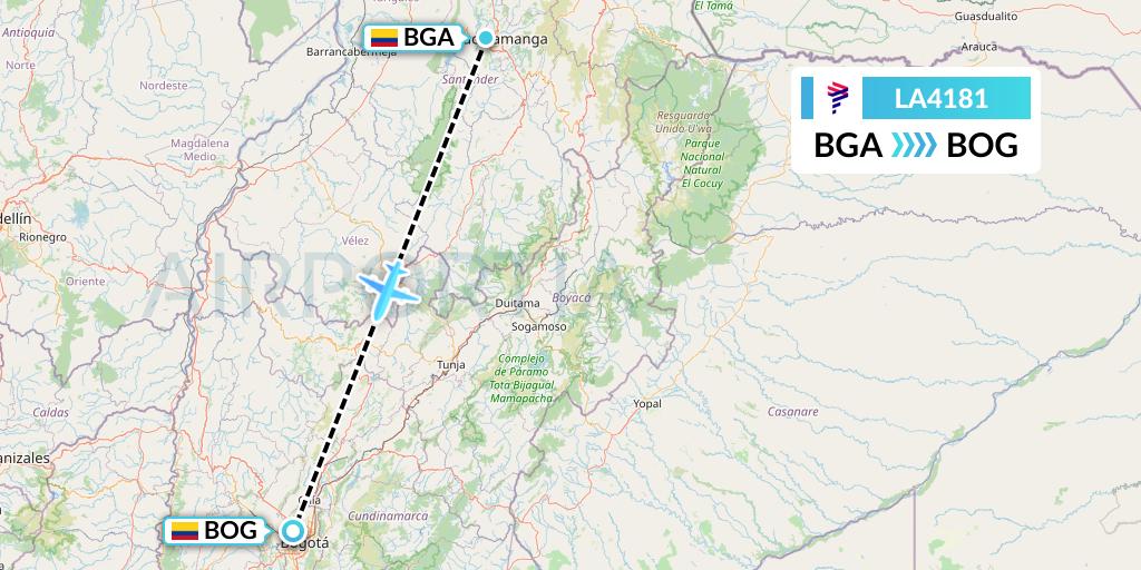 LA4181 LAN Airlines Flight Map: Bucaramanga to Bogota
