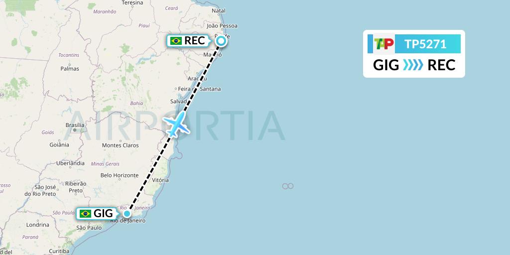 TP5271 TAP Portugal Flight Map: Rio de Janeiro to Recife
