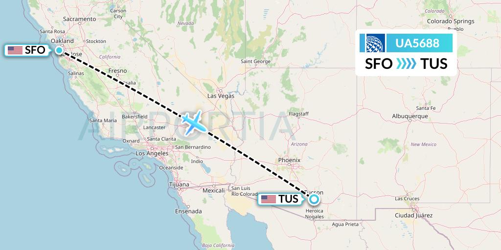UA5688 United Airlines Flight Map: San Francisco to Tucson