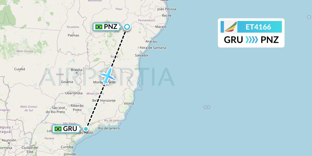 ET4166 Ethiopian Airlines Flight Map: Sao Paulo to Petrolina