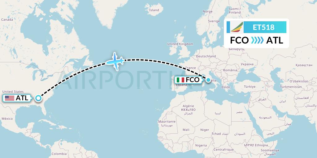 ET518 Ethiopian Airlines Flight Map: Rome to Atlanta