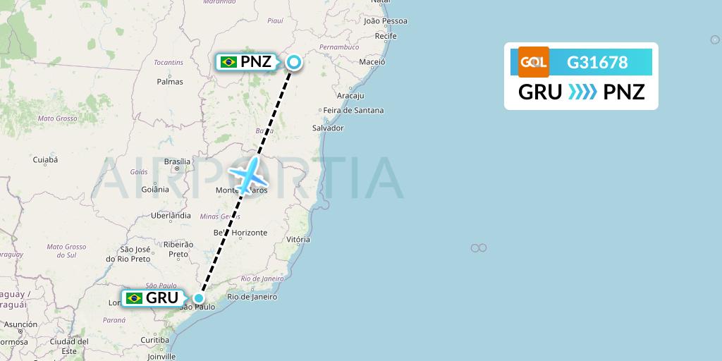 G31678 GOL Transportes Aeros Flight Map: Sao Paulo to Petrolina