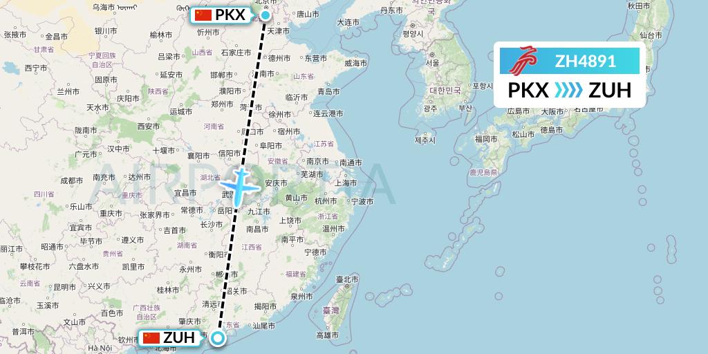 ZH4891 Shenzhen Airlines Flight Map: Beijing to Zhuhai