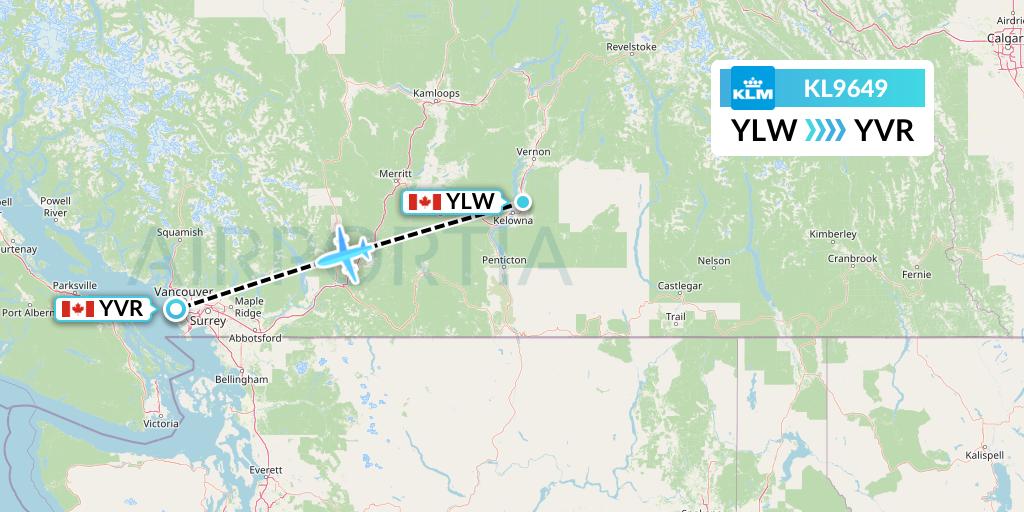 KL9649 KLM Flight Map: Kelowna to Vancouver