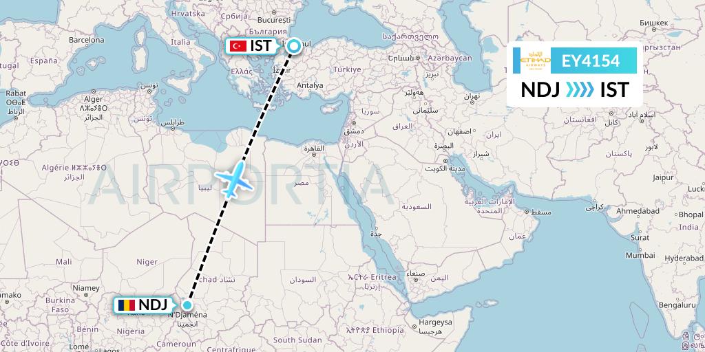 EY4154 Etihad Airways Flight Map: N'Djamena to Istanbul