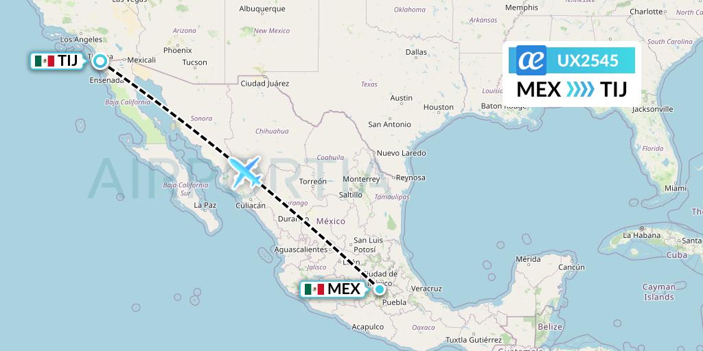 UX2545 Air Europa Flight Map: Mexico City to Tijuana