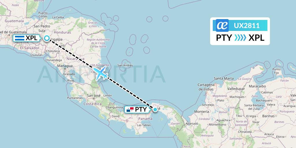UX2811 Air Europa Flight Map: Panama City to Comayagua