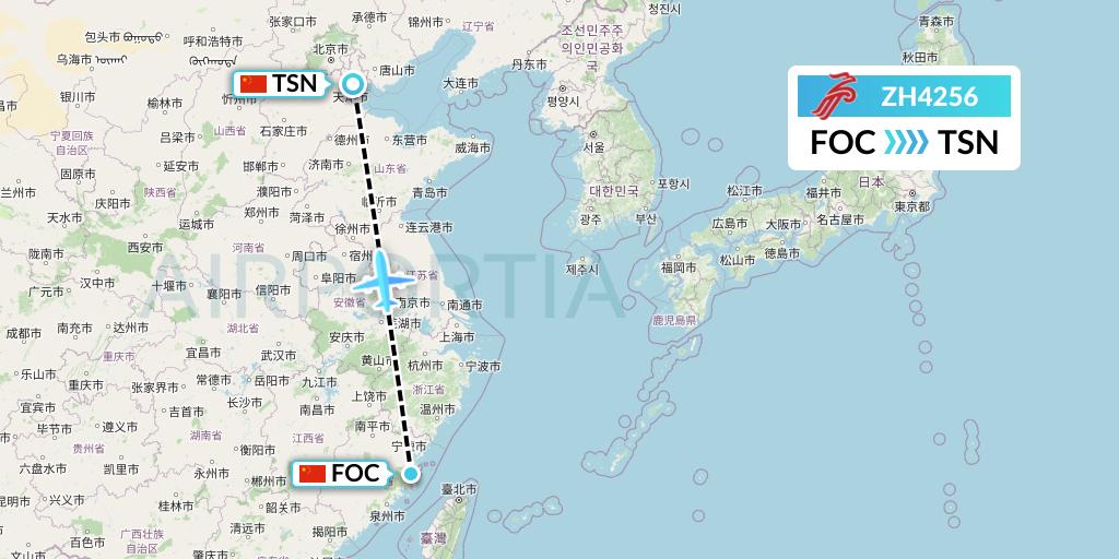 ZH4256 Shenzhen Airlines Flight Map: Fuzhou to Tianjin