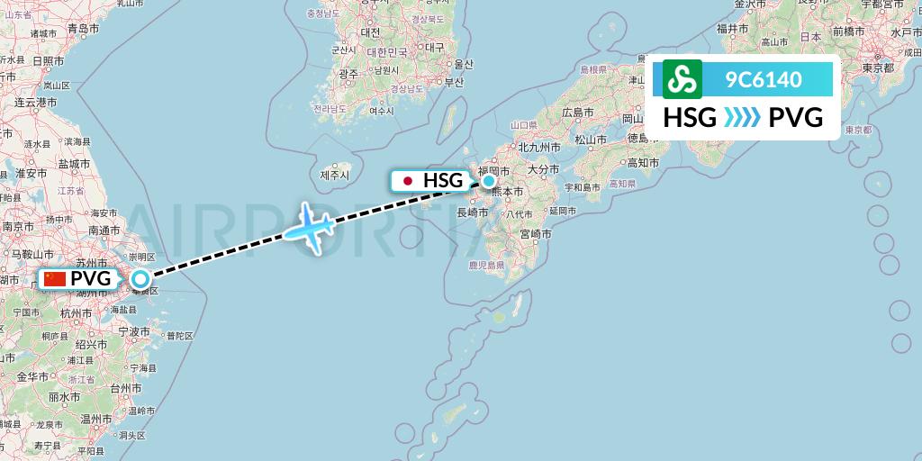 9C6140 Spring Airlines Flight Map: Saga to Shanghai