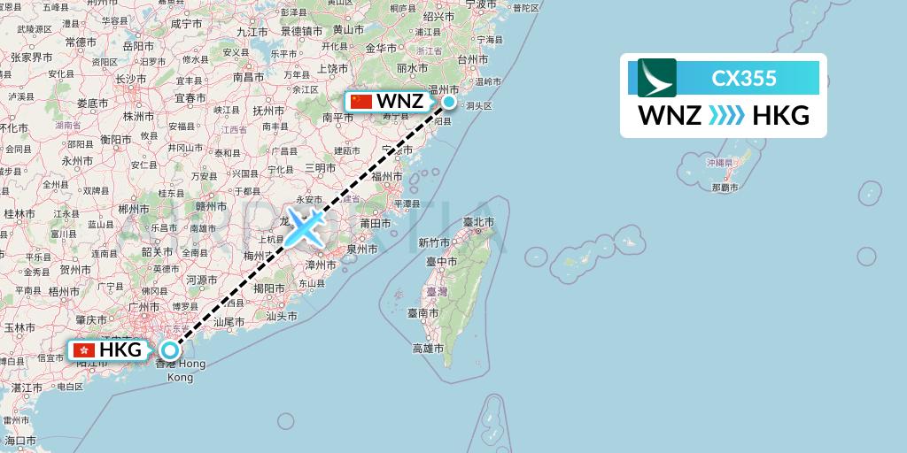 CX355 Cathay Pacific Flight Map: Wenzhou to Hong Kong