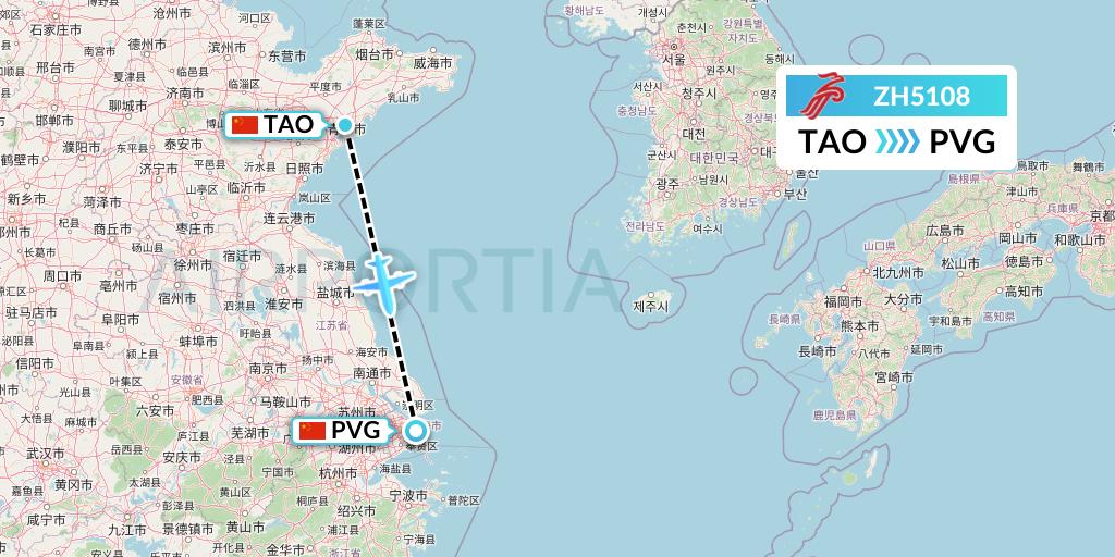 ZH5108 Shenzhen Airlines Flight Map: Qingdao to Shanghai