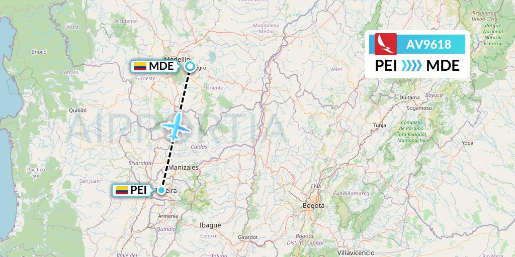 AV9618 Avianca Flight Map: Pereira to Medellin