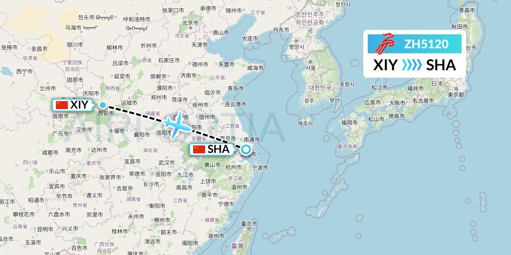 ZH5120 Shenzhen Airlines Flight Map: Xi'an to Shanghai