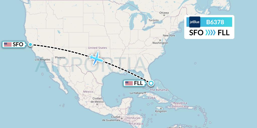 B6378 JetBlue Airways Flight Map: San Francisco to Fort Lauderdale