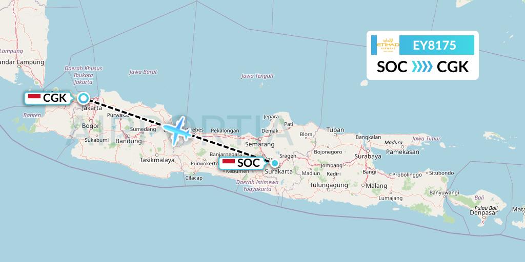 EY8175 Etihad Airways Flight Map: Surakarta to Jakarta
