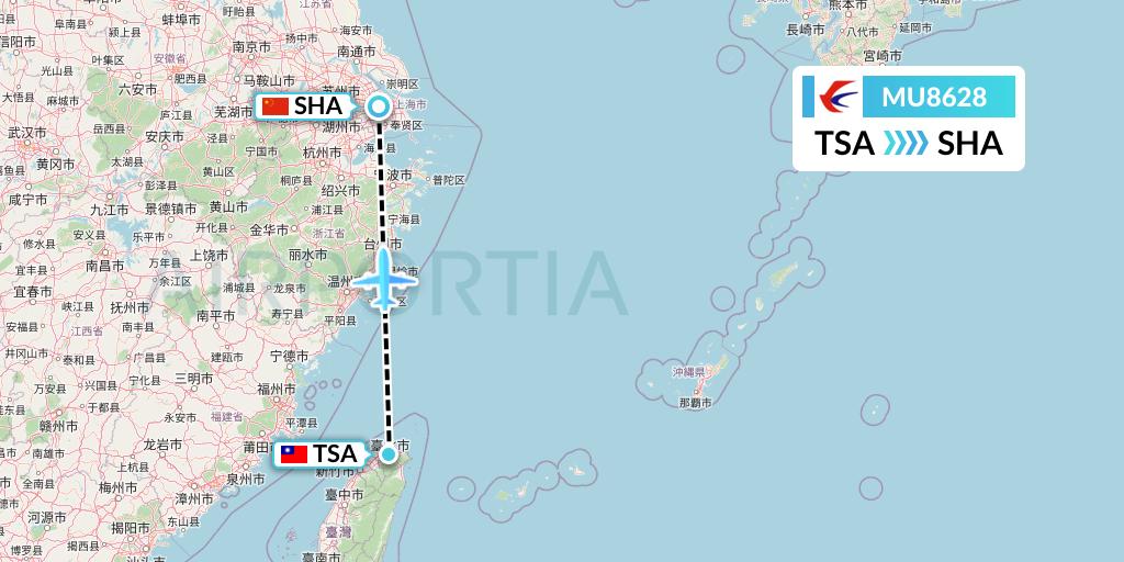 MU8628 China Eastern Airlines Flight Map: Taipei to Shanghai