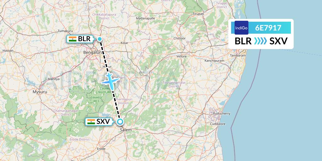 6E7917 IndiGo Airlines Flight Map: Bangalore to India