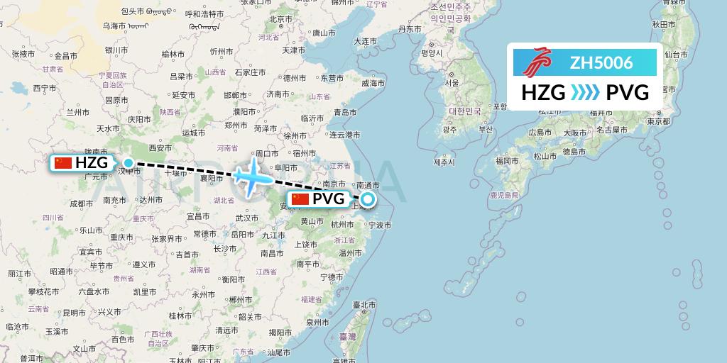 ZH5006 Shenzhen Airlines Flight Map: Hanzhong to Shanghai