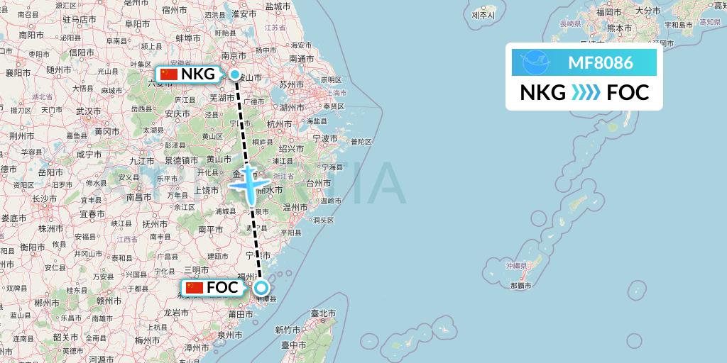 MF8086 Xiamen Airlines Flight Map: Nanjing to Fuzhou
