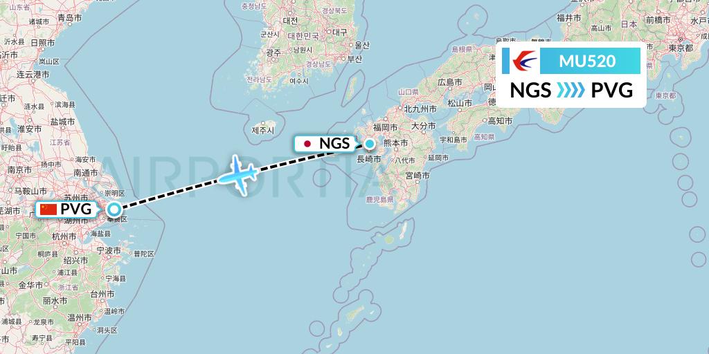MU520 China Eastern Airlines Flight Map: Nagasaki to Shanghai
