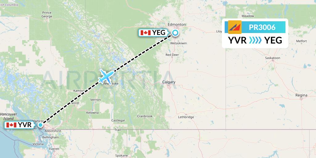 PR3006 Philippine Airlines Flight Map: Vancouver to Edmonton