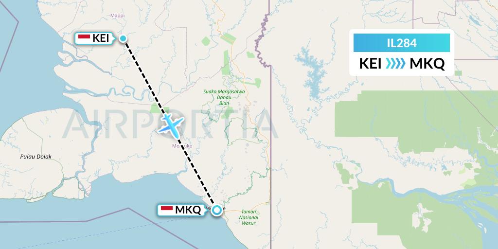 IL284 Trigana Air Service Flight Map: Kepi-Papua Island to Merauke-Papua Island