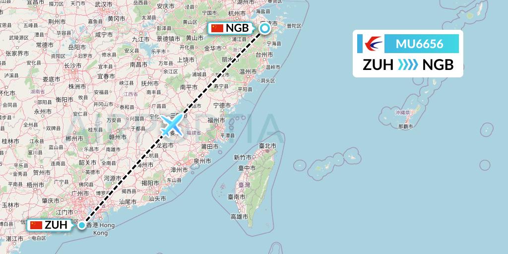 MU6656 China Eastern Airlines Flight Map: Zhuhai to Ningbo