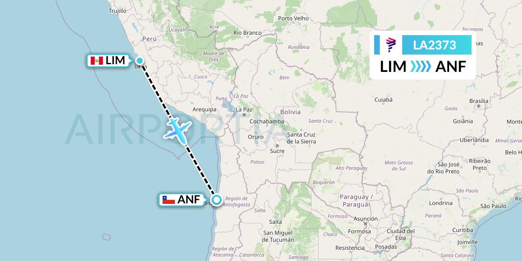 LA2373 LAN Airlines Flight Map: Lima to Antofagasta