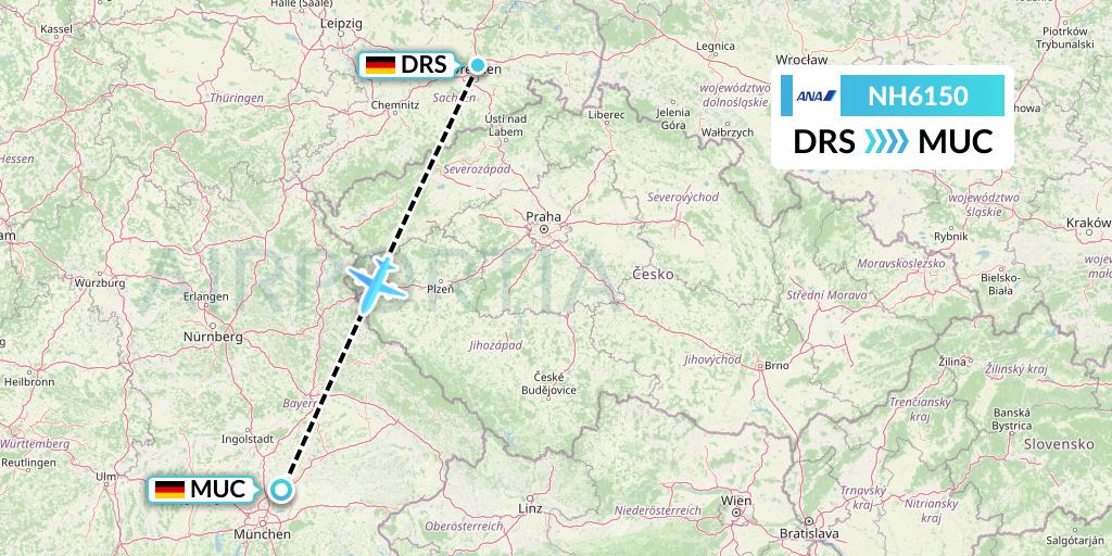 NH6150 All Nippon Airways Flight Map: Dresden to Munich