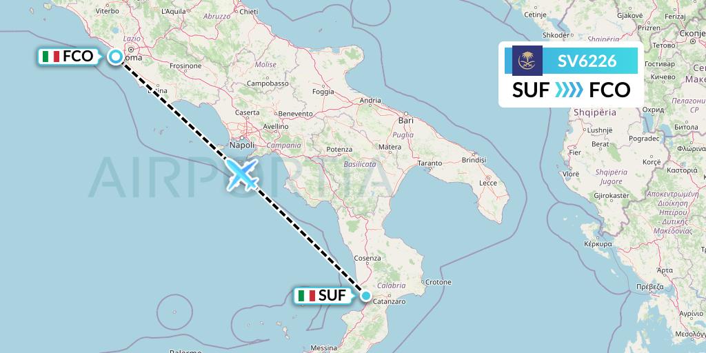 SV6226 Saudi Arabian Airlines Flight Map: Lamezia Terme to Rome