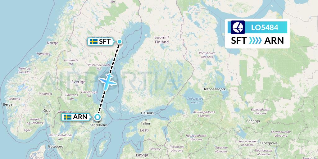 LO5484 LOT Flight Map: Skelleftea to Stockholm